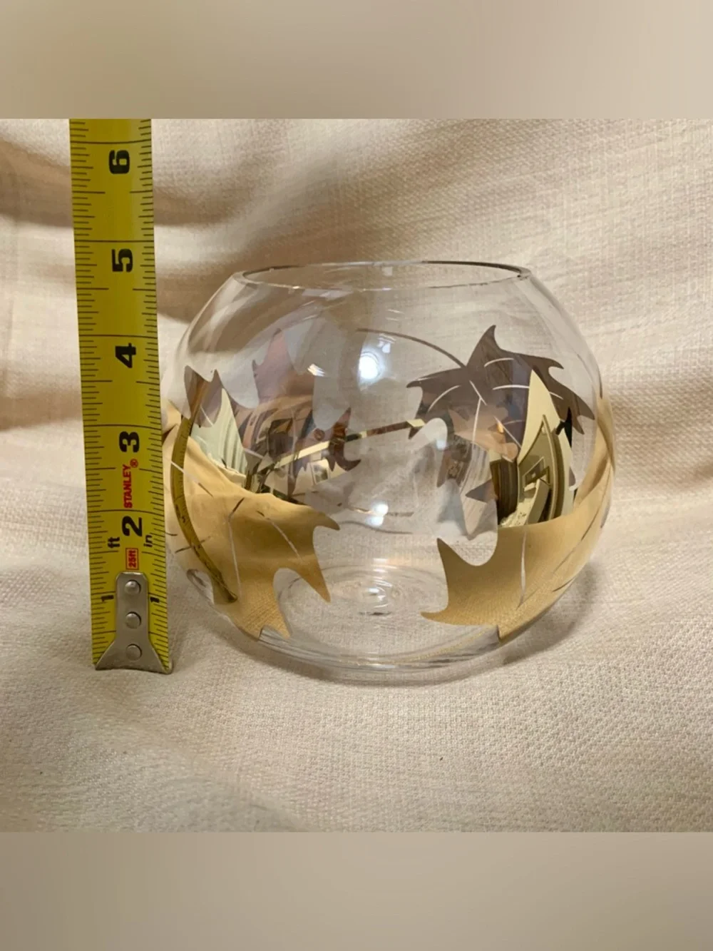 🔍 Teleflora Hand-Painted Gold Maple Leaf Glass Fishbowl Vase